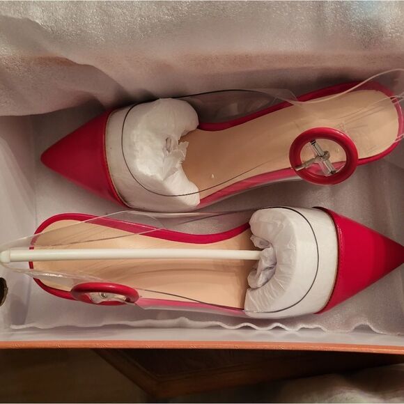 NIB YODEK Transparent Slingback Mid Kitten Heel Patent Leather Pumps Pointed Toe - Picture 7 of 9